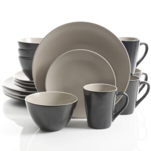 Gibson Soho Lounge Soho Lounge Matte Dinnerware Set, Service for 4 (16pcs), Two-Tone Taupe