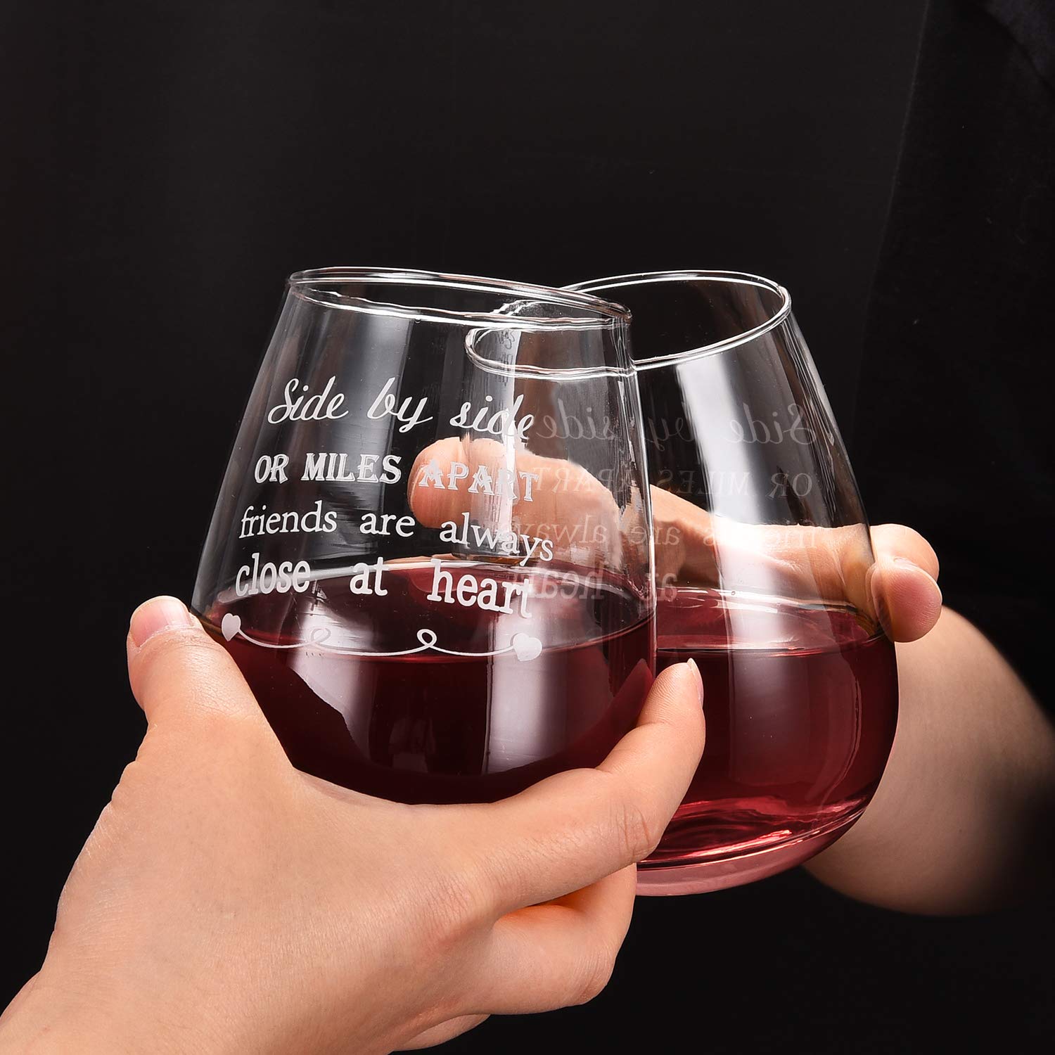 Wine Glass Side By Side or Miles Apart Friends are Always Close at Heart Birthday Gift for Friend Best Friend Gift Long Distance Friendship Gifts 15Oz