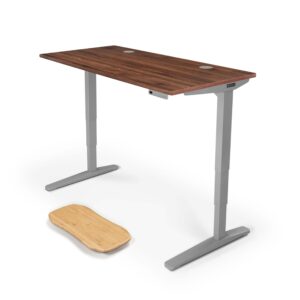 uplift desk walnut laminate (60 x 30 inch) standing desk 2-leg v2 adjustable stand up c-frame (gray), advanced keypad, wire grommets, wire tray, rocker board