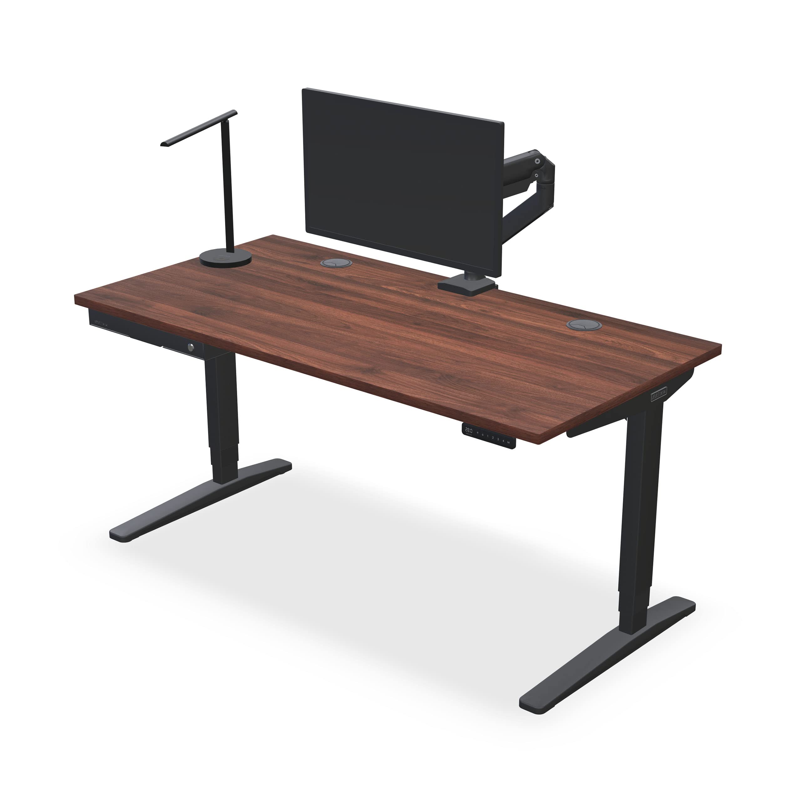 UPLIFT Desk Walnut Laminate (60 x 30 inch) Standing Desk 2-Leg V2 Adjustable Stand Up C-Frame (Gray), Advanced Keypad, Wire Grommets, Wire Tray, Rocker Board
