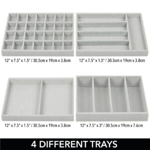 mDesign Plastic 4-Drawer Jewelry Box - Removable Divided Organizer Trays for Storage on Dresser, Vanity, Countertop - Holds Earrings, Bracelets, Necklaces, Bangles, Rings - Clear/Gray