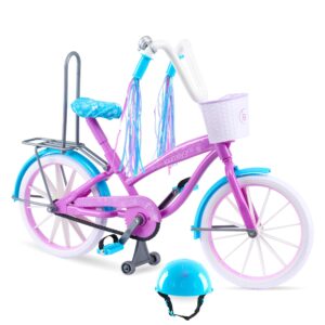 journey girls bike with helmet, streamers, basket, and wheels that roll for 18-inch journey girls doll, kids toys for ages 6 up by just play