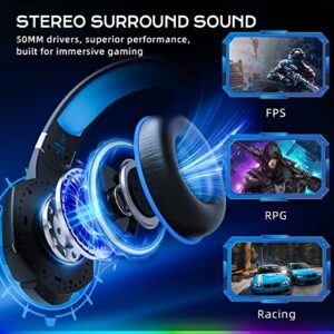 YINSAN Gaming Headset with Mic for PS4 PS5 Xbox Series X|S Nintendo Switch Xbox One PC, Wired Over Ear Gaming Headphones with Surround Sound, Noise-Cancelling, RGB Light, One-Key Mute Button