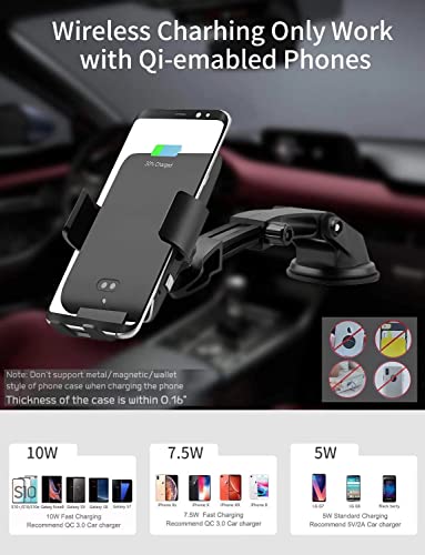 MANKIW Wireless Car Charger Automatic Clamping 10W Qi Fast Charging Car Charger Mount Compatible with iPhone 15 14 13 12 11 pro max Plus/Xs MAX/XS/XR/X/8/8p Samsung S10/S10+/S9/S9+/S8/S8+