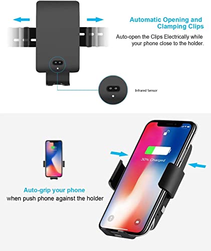 MANKIW Wireless Car Charger Automatic Clamping 10W Qi Fast Charging Car Charger Mount Compatible with iPhone 15 14 13 12 11 pro max Plus/Xs MAX/XS/XR/X/8/8p Samsung S10/S10+/S9/S9+/S8/S8+