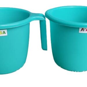 Indian Plastic Mugs for Bathroom Bath Accessory Set of 2 Mugs Bathing Mugs Dabba, Certified Bathing Water Mug - 1.5 Litre Each - Assorted Colors