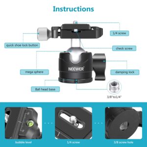 NEEWER 28mm Low Profile Tripod Ball Head 360° Panoramic Rotating with 1/4" Arca Type Quick Release Plate and Bubble Level for DSLR Cameras Tripods Monopods Slider, Max Load: 5kg/11lb