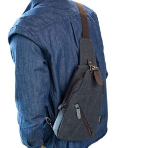 Hebetag Canvas Sling Crossbody Bag Daypack for Men Women Outdoor Travel Casual Shoulder Chest Backpack Bags Day Pack Hunting Hiking Camping Black Gray