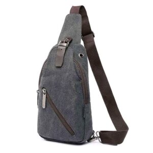 Hebetag Canvas Sling Crossbody Bag Daypack for Men Women Outdoor Travel Casual Shoulder Chest Backpack Bags Day Pack Hunting Hiking Camping Black Gray