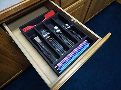 Polar Whale 4 Large Flatware Silverware Drawer Organizers for Cutlery Forks Knives Spoons Serving Utensils Non-Slip Premium Waterproof Tray Insert 11 x 15 Inches 6 Slot Extra Deep Pair Set