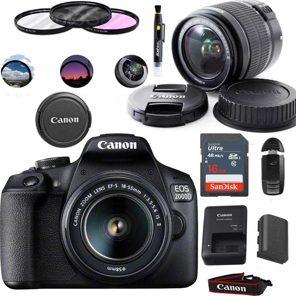 Canon EOS 2000D (Rebel T7) Digital SLR Camera with 18-55mm Lens Kit (Black) - Basic Accessories Bundle