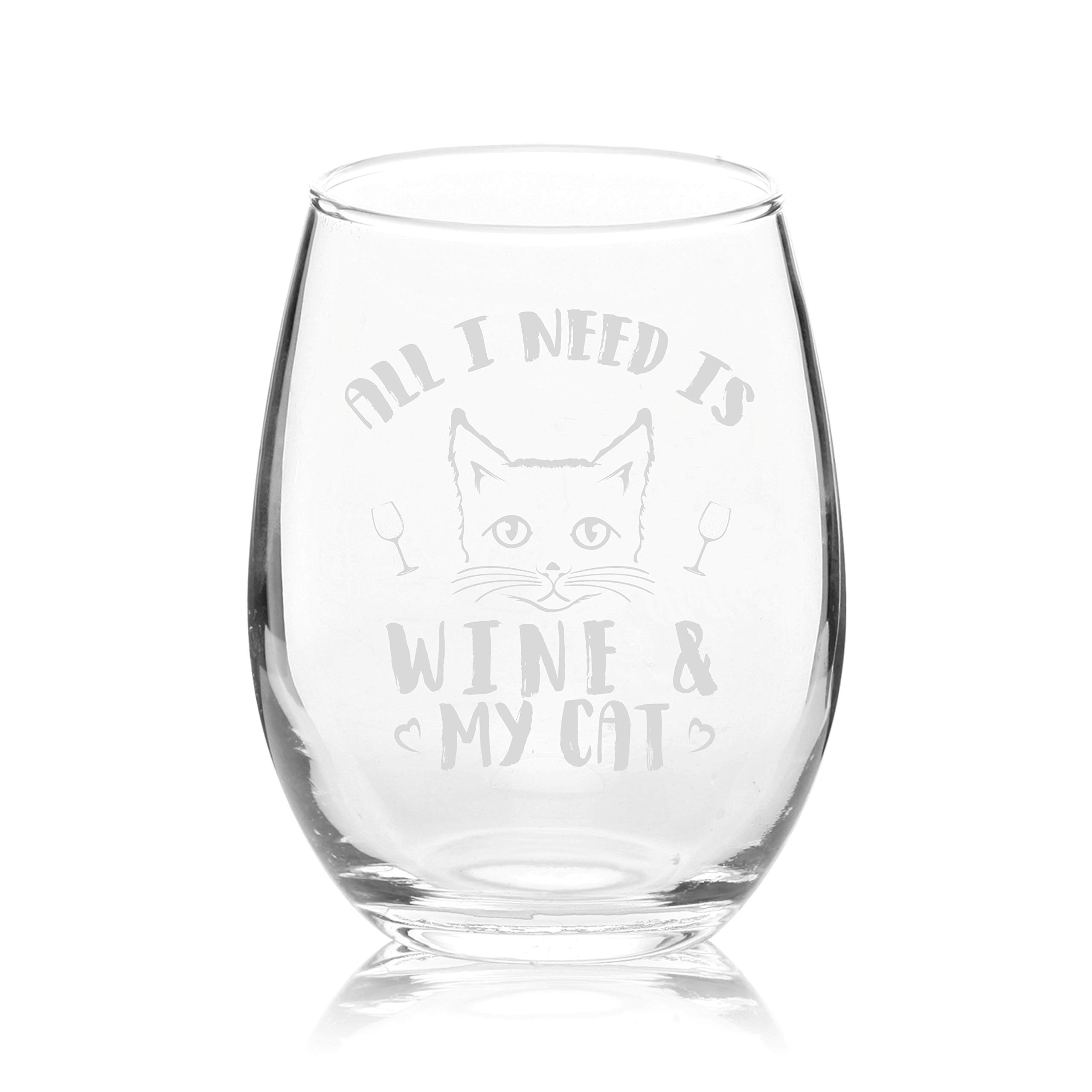 Veracco All I Need Is Wine & My Cat Stemless Wine Glass Funny Birthday Gift For Cat Mom Crazy Cat Lady Animal Lover Rescue Mom (Cat, Stemless Glass)