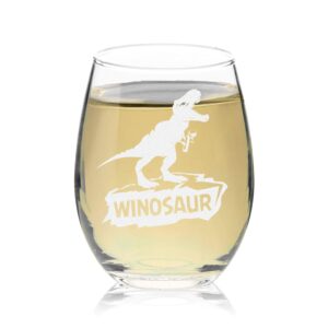 veracco winosaur stemless wine glass funny birthday gift for wine lover enthusiast dinosaur party favor (stemless glass)