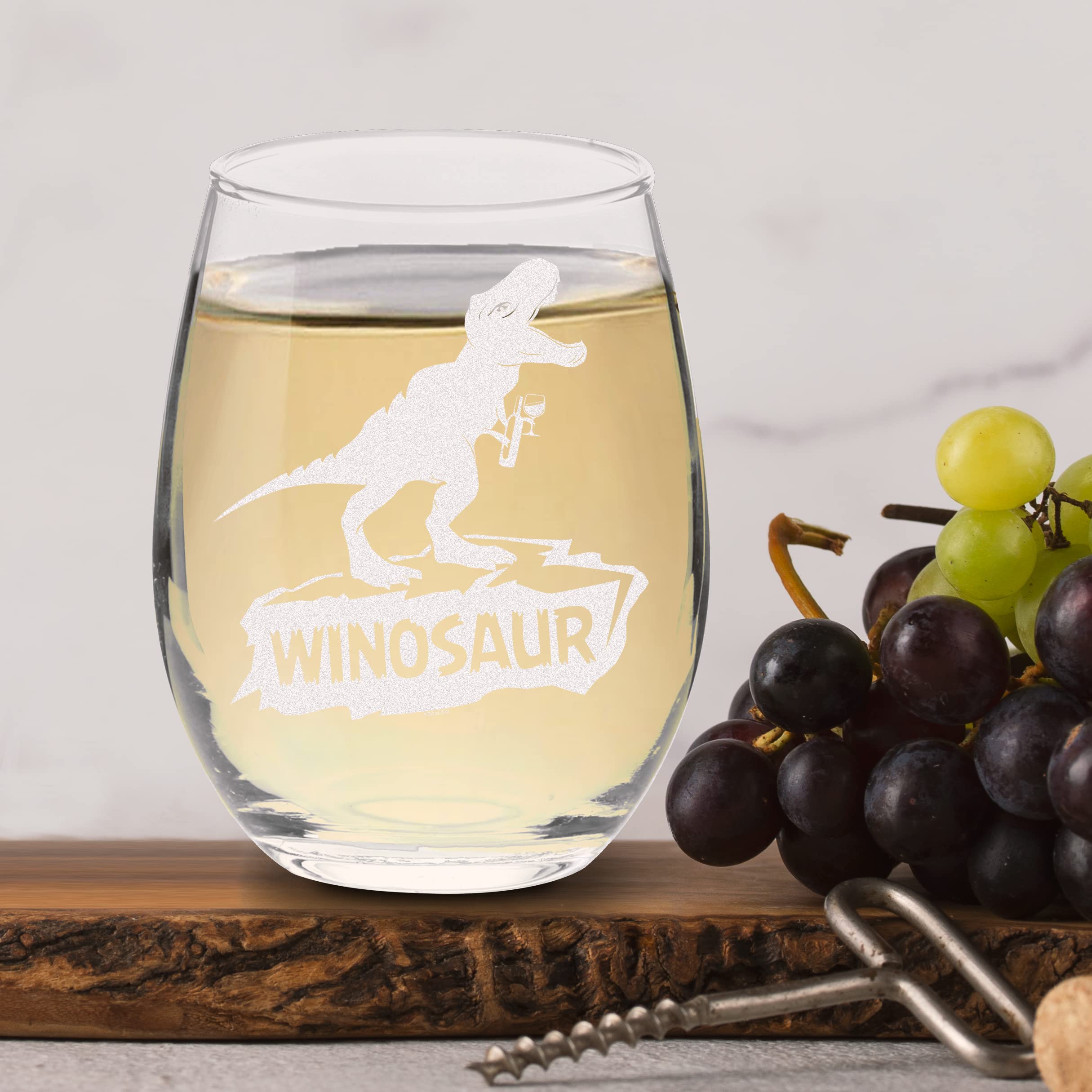 Veracco Winosaur Stemless Wine Glass Funny Birthday Gift For Wine Lover Enthusiast Dinosaur Party Favor (Stemless Glass)