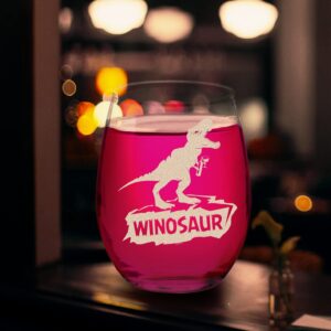 Veracco Winosaur Stemless Wine Glass Funny Birthday Gift For Wine Lover Enthusiast Dinosaur Party Favor (Stemless Glass)