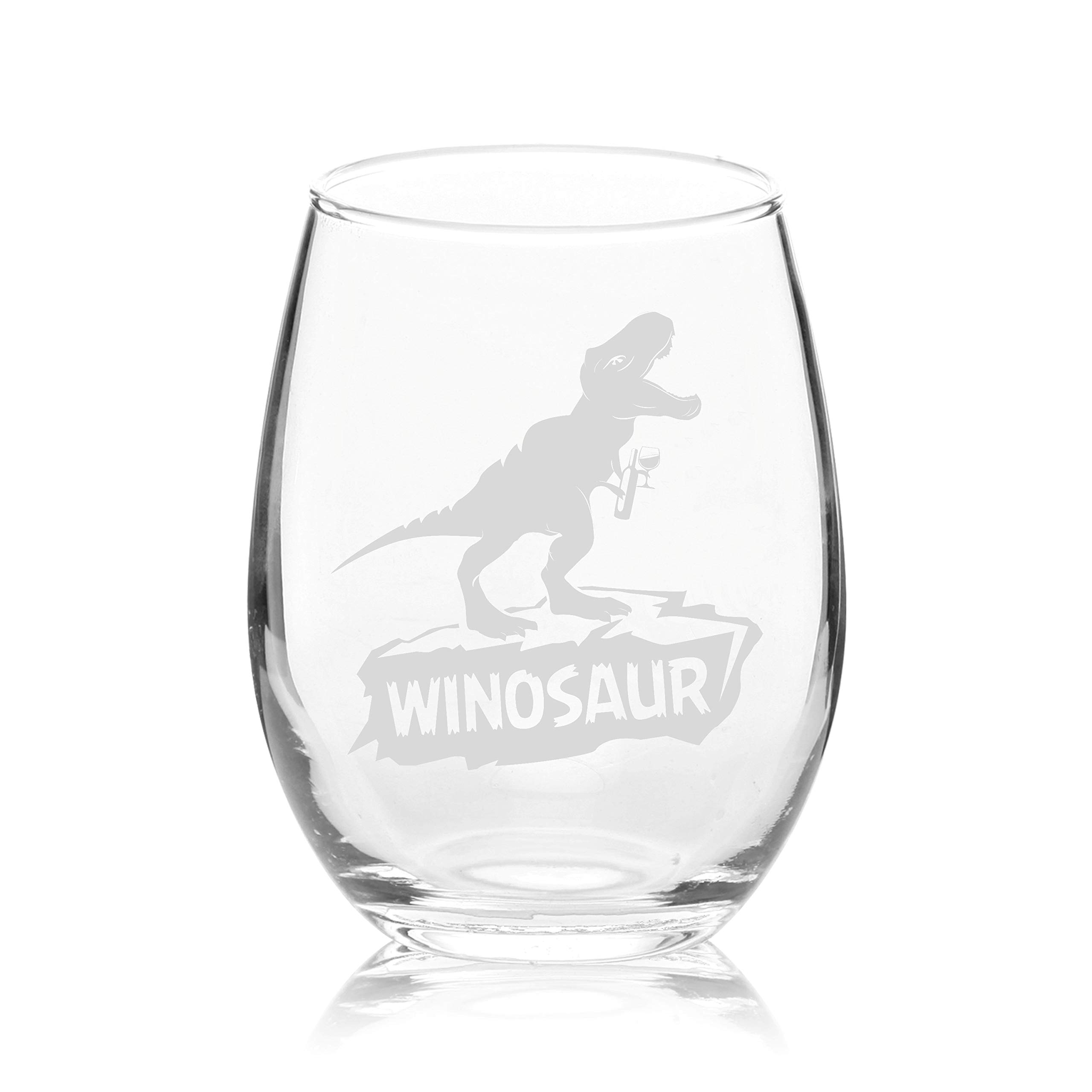 Veracco Winosaur Stemless Wine Glass Funny Birthday Gift For Wine Lover Enthusiast Dinosaur Party Favor (Stemless Glass)