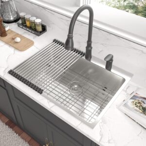 33 Inch Drop In Kitchen Sink - Lordear 33x22 Kitchen Sinks Drop In Stainless Steel Sinks Topmount 16 Gauge T304 Single Bowl Kitchen Sink With 3mm Thickened Plate Round Corners