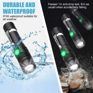 Rechargeable Flashlight, LED Tactical Flashlight, 2000 Lumens Super Bright Pocket-Sized LED Torch with Clip, IPX6 Water Resistant, 4 Modes for Camping Hiking Emergency (2 Pack)