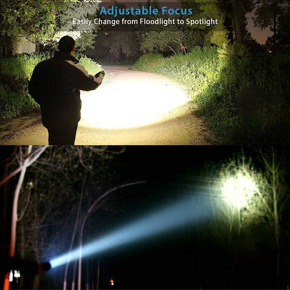 Rechargeable Flashlight, LED Tactical Flashlight, 2000 Lumens Super Bright Pocket-Sized LED Torch with Clip, IPX6 Water Resistant, 4 Modes for Camping Hiking Emergency (2 Pack)