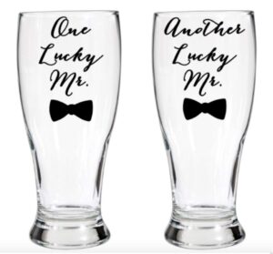 gay wedding gifts for men, one lucky mr beer glass set, engagement gifts for him, valentines day gift