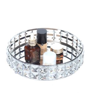 Feyarl Crystal Perfume Vanity Makeup Tray Mirrored Ornate Jewelry Trinket Tray Organizer Sparkly Bling Cosmetic Skin Care Decorative Tray with Glass Bottom Surface for Home Decor Dresser Desktop