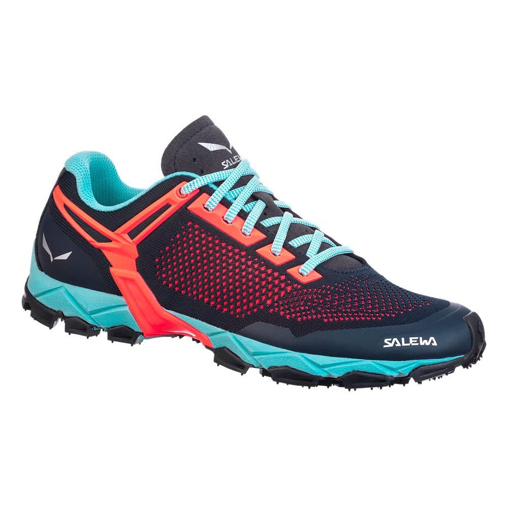 Salewa Women's WS Lite Train Knitted Trail Running Shoes, Premium Navy Fluo Coral 3993, 9