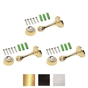 magnetic door stop 3in. catch protects and holds premium-grade (3-pack, bright brass)