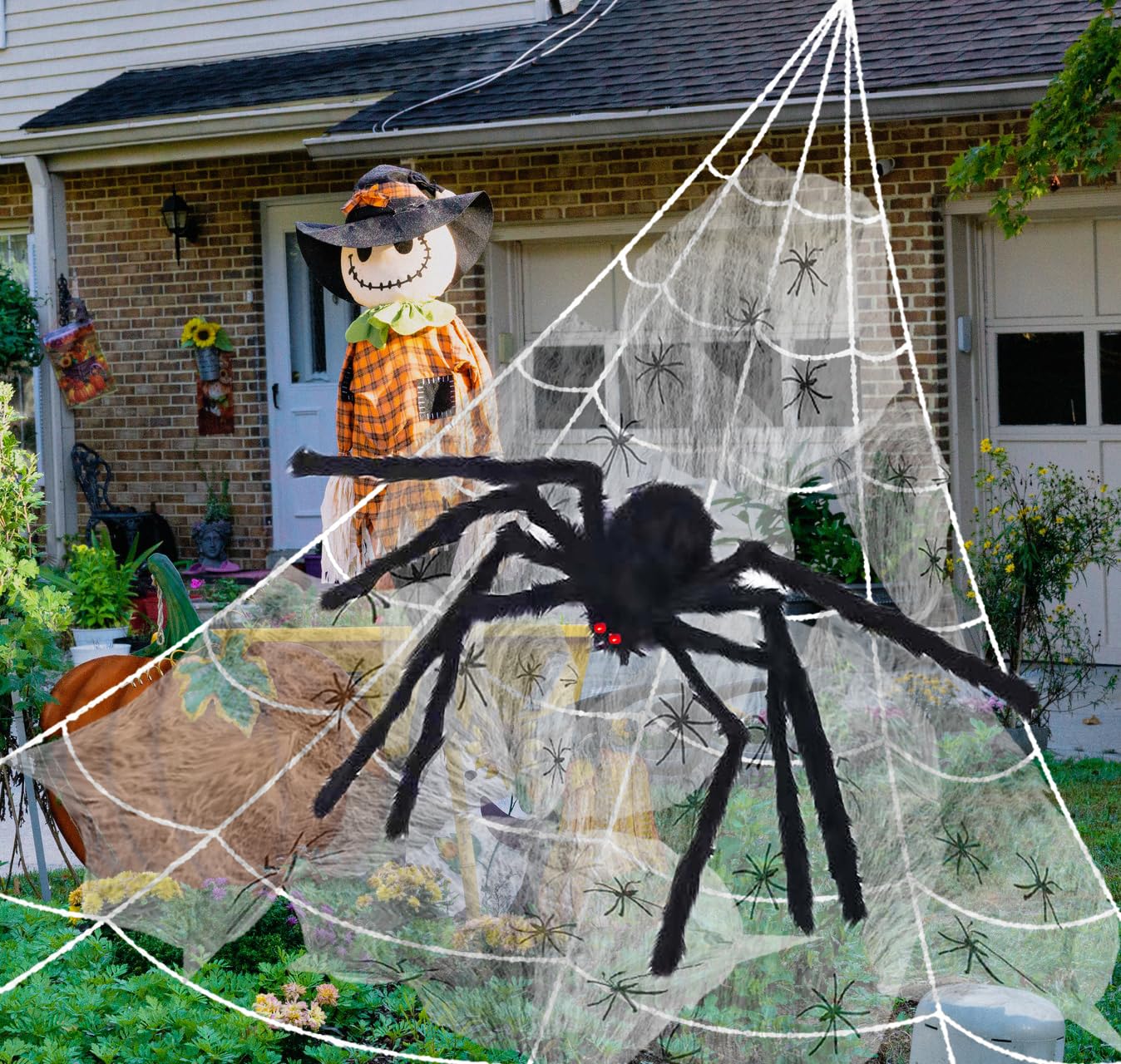 COOLJOY 200" Halloween Spider Web and 60" Giant Halloween Spider Halloween Decorations Virtual Realistic Hairy Spider Halloween Outdoor Indoor Decoration