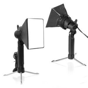 meking mini softbox photography lighting kit, portable 4x4.8in continuous lighting led lamp with collapsible diffuser for video tabletop studio small product shooting, 2 sets