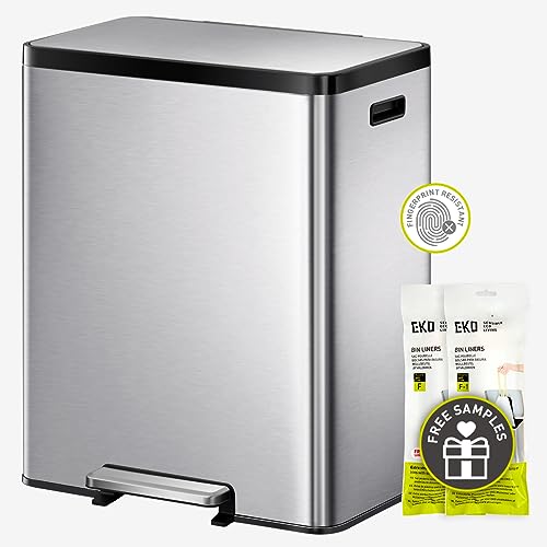 EKO EcoCasa II 36L+24L Dual Trash Can with Recycle Bin, Stainless Steel Garbage Can with Lid, Deodorizer Compartment, Odor-Proof and Fingerprint Resistant