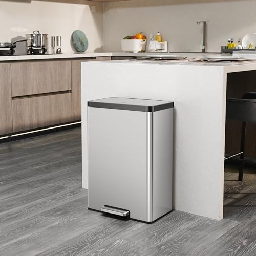 EKO EcoCasa II 36L+24L Dual Trash Can with Recycle Bin, Stainless Steel Garbage Can with Lid, Deodorizer Compartment, Odor-Proof and Fingerprint Resistant