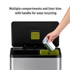 EKO EcoCasa II 36L+24L Dual Trash Can with Recycle Bin, Stainless Steel Garbage Can with Lid, Deodorizer Compartment, Odor-Proof and Fingerprint Resistant