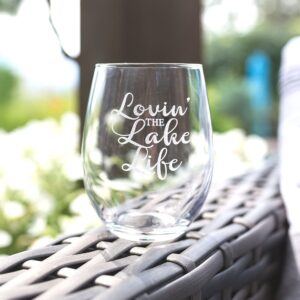 Lake House Decor, Lake Life Etched Wine Glasses Set of 2 Lake House Decorations for Home