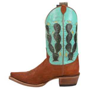 justin women's pearce'd tobacco western boot snip toe turquoise 7 m us