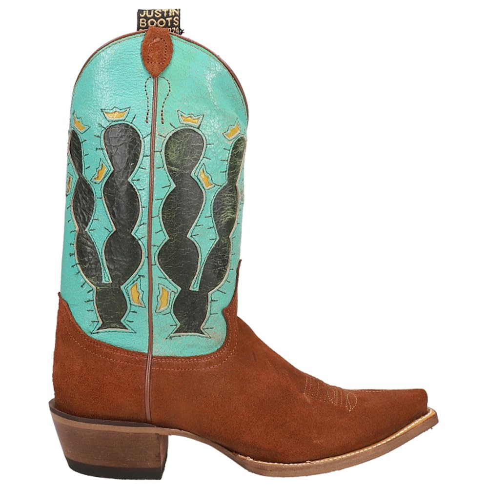 Justin Women's Pearce'd Tobacco Western Boot Snip Toe Turquoise 7 M US