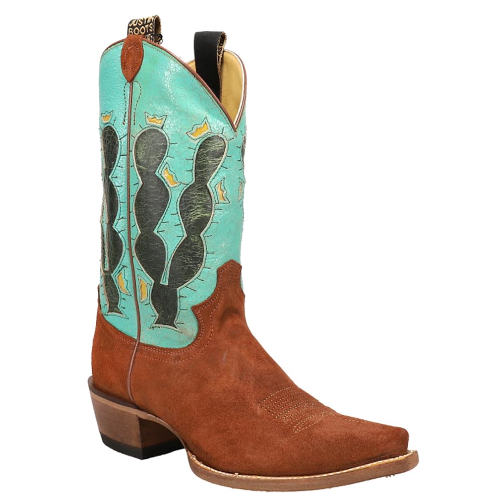 Justin Women's Pearce'd Tobacco Western Boot Snip Toe Turquoise 7 M US