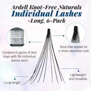 Ardell False Eyelashes Knot-Free Individuals Long Black, 6-Pack (contains 6 packs of lash trays with 56 Individual Lashes each)