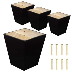 comfortstyle legs for furniture, sofa ottoman and chair 4" wood feet replacement, set of 4 square tapered pyramid feet (dark espresso)