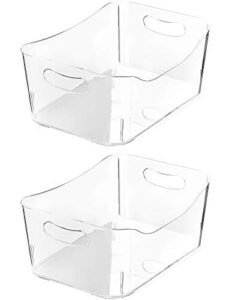 ybm home storage bins - open plastic organizers and storage basket for kitchen pantry organization, under sink bathroom storage, toy baskets, food storage box containers (small - clear 2 packs)