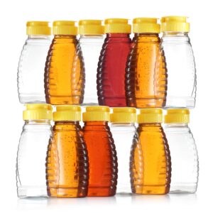 dilabee plastic honey bottles - 12 pack 8oz - honey jars with lids, honey bottle containers, honey dispenser with flip top caps, honey squeeze bottle, maple syrup containers empty - bpa-free