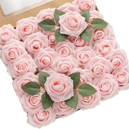 DerBlue 60pcs Artificial Roses Flowers Real Looking Fake Roses Artificial Foam Roses Decoration DIY for Wedding,Arrangements Party Home Decorations