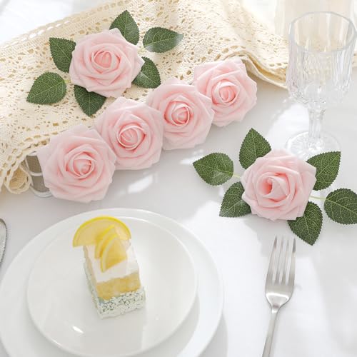 DerBlue 60pcs Artificial Roses Flowers Real Looking Fake Roses Artificial Foam Roses Decoration DIY for Wedding,Arrangements Party Home Decorations