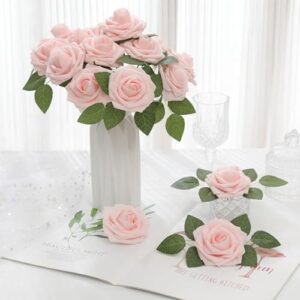 DerBlue 60pcs Artificial Roses Flowers Real Looking Fake Roses Artificial Foam Roses Decoration DIY for Wedding,Arrangements Party Home Decorations