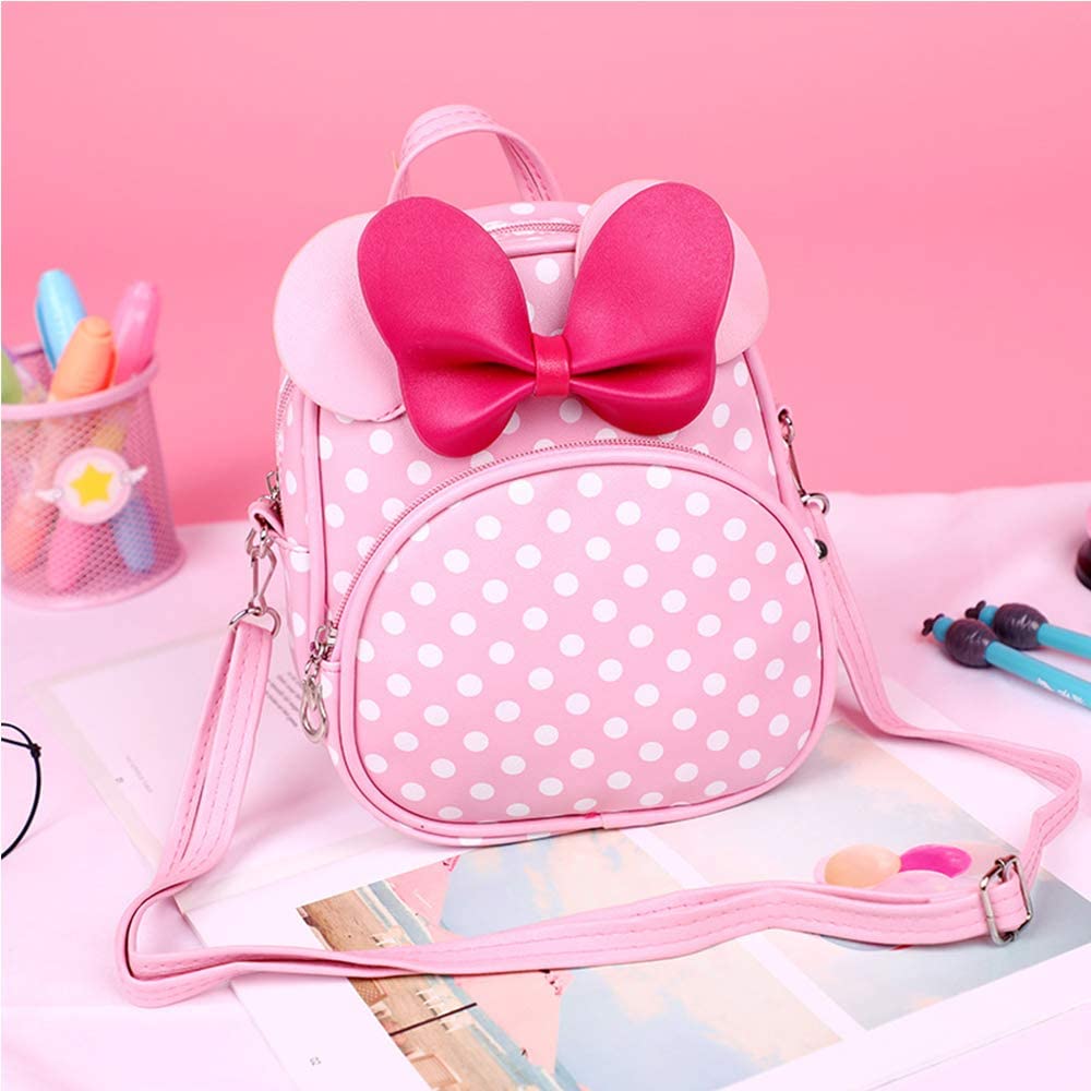 Voikukka Cute Mini Mouse Backpack for Toddler Girls Leather Kid Crossbody Bag Pink Toddler Purse Small Kids Mini Backpack Travel Backpack Baby Girl Backpack