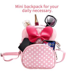 Voikukka Cute Mini Mouse Backpack for Toddler Girls Leather Kid Crossbody Bag Pink Toddler Purse Small Kids Mini Backpack Travel Backpack Baby Girl Backpack