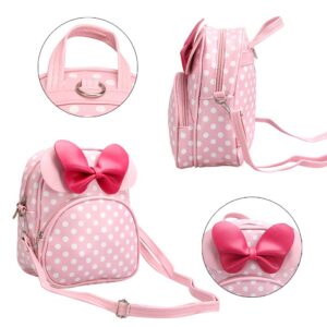 Voikukka Cute Mini Mouse Backpack for Toddler Girls Leather Kid Crossbody Bag Pink Toddler Purse Small Kids Mini Backpack Travel Backpack Baby Girl Backpack