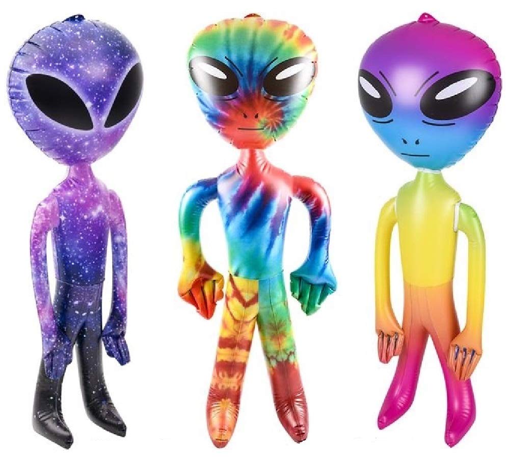 Novelty Treasures Colorful UFO Alien Inflate 3 Pack Space Galaxy Tie Dye Rainbow Party Decorations