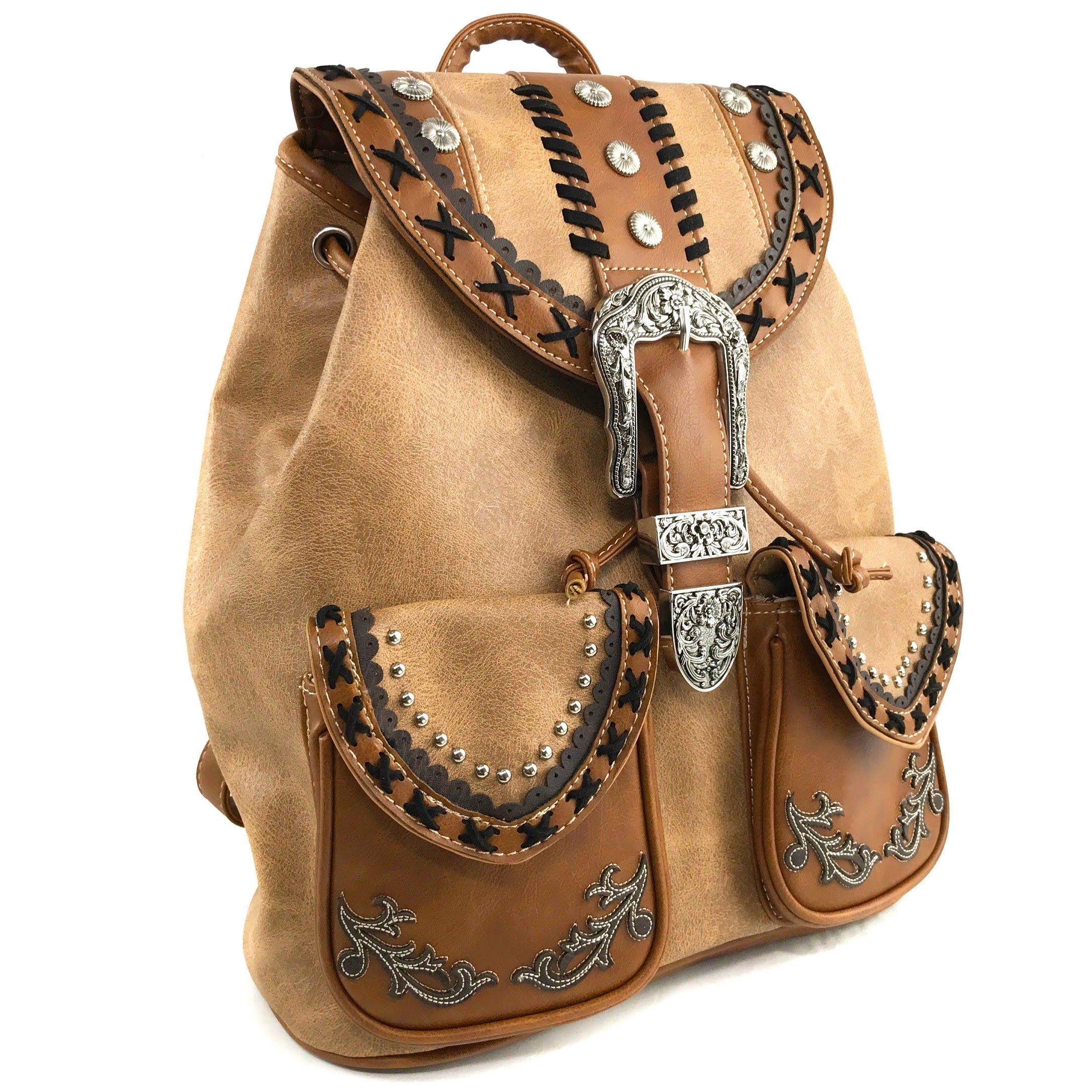 Zelris Western Country Floral Buckle Rucksack Backpack (Tan)