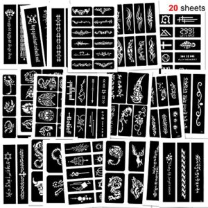 konsait 123pcs large temporary tattoos stencils, 20 sheets boys and man glitter tattoo kit templates face painting stencil body art stencil pack for adults girls women kids teenager adultssigns