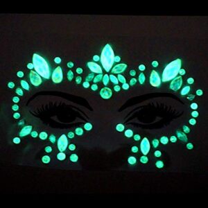 glow in the dark face gems stick on face jewels festival rave outfit mermaid rhinestone diamond pastie fluorescent body glitter jewels halloween face makeup (tp319 around eyes)